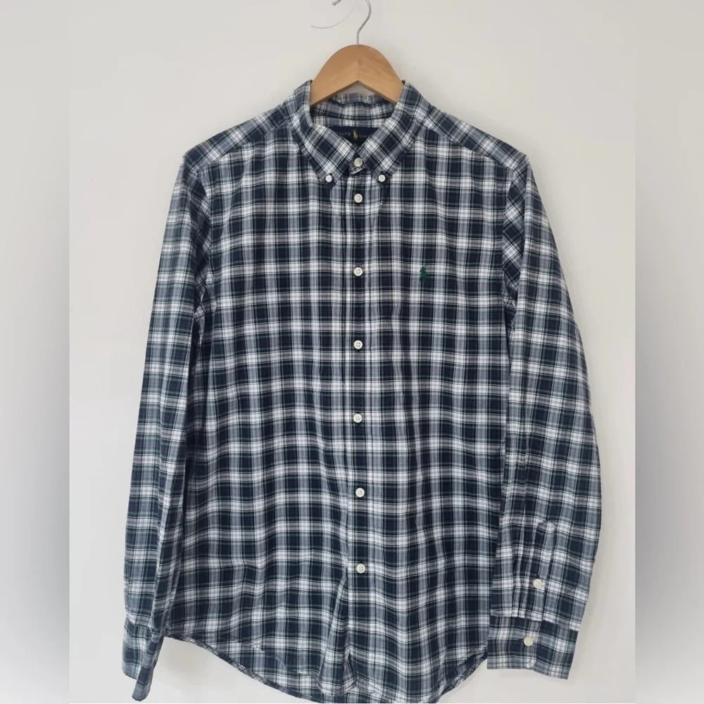 Ralph Lauren Men's Blue and Green Checkered Shirt